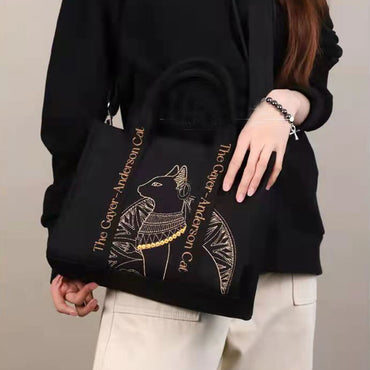 Cat Embroidered Canvas Shoulder Bag Letter Print Handbags Leisure Daily Students Preppy Style Messenger Crossbody Bags