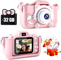 CIMELR Kids Camera Toys for 6+ Year Old Boys/Girls, Kids Digital Camera for Toddler with 1080P Video, Chritmas Birthday Festival Gifts for Kids, Selfie Camera for Kids, 32GB SD Card(Pink)