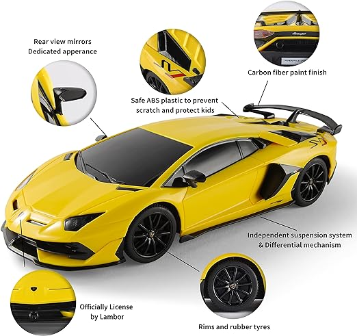 BEZGAR 1:24 Scale Lambo Remote Control Car, Electric Sport Racing Hobby Lambo Toy Car Model Vehicle, RC Car Toys for 3 4 5 6 7 8 Boys and Girls(Yellow)